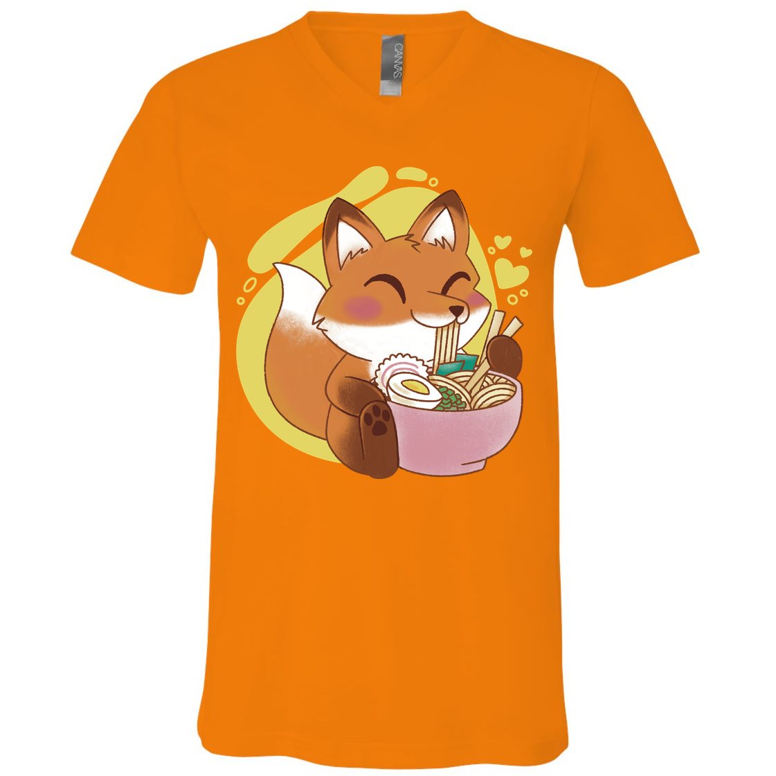 Kawaii Fox Eating Ramen V-Neck T-Shirt