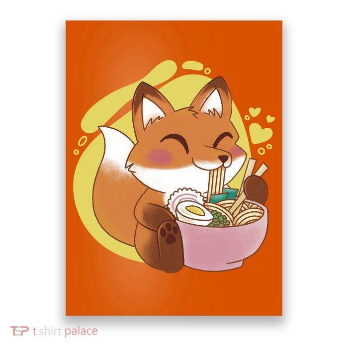 Kawaii Fox Eating Ramen Poster