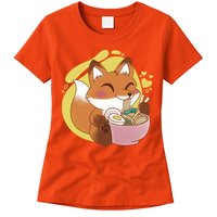 Kawaii Fox Eating Ramen Womens T-Shirt