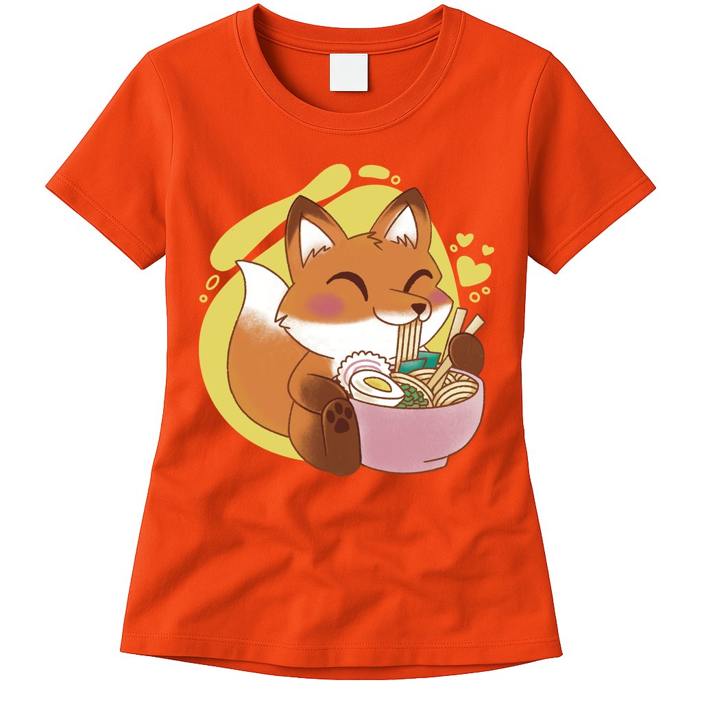 Kawaii Fox Eating Ramen Womens T-Shirt