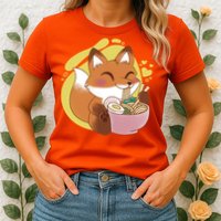 Kawaii Fox Eating Ramen Womens T-Shirt