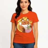 Kawaii Fox Eating Ramen Womens T-Shirt