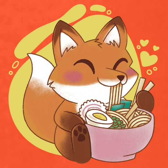 Kawaii Fox Eating Ramen Womens T-Shirt