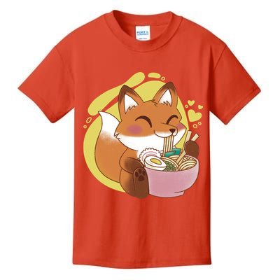 Kawaii Fox Eating Ramen Kids T-Shirt