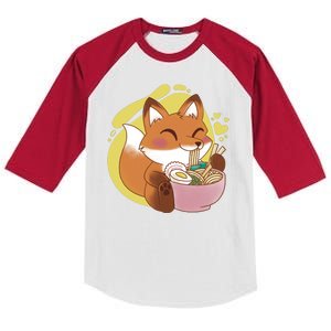 Kawaii Fox Eating Ramen Kids Colorblock Raglan Jersey