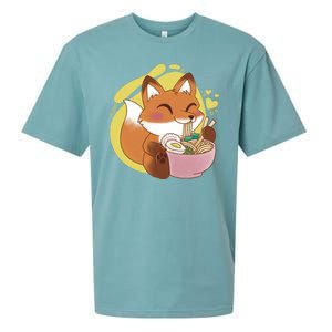 Kawaii Fox Eating Ramen Sueded Cloud Jersey T-Shirt