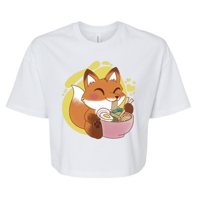 Kawaii Fox Eating Ramen Bella+Canvas Jersey Crop Tee