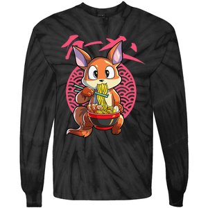 Kawaii Fox eating Ra Japanese Noodle Anime Fox Tie-Dye Long Sleeve Shirt