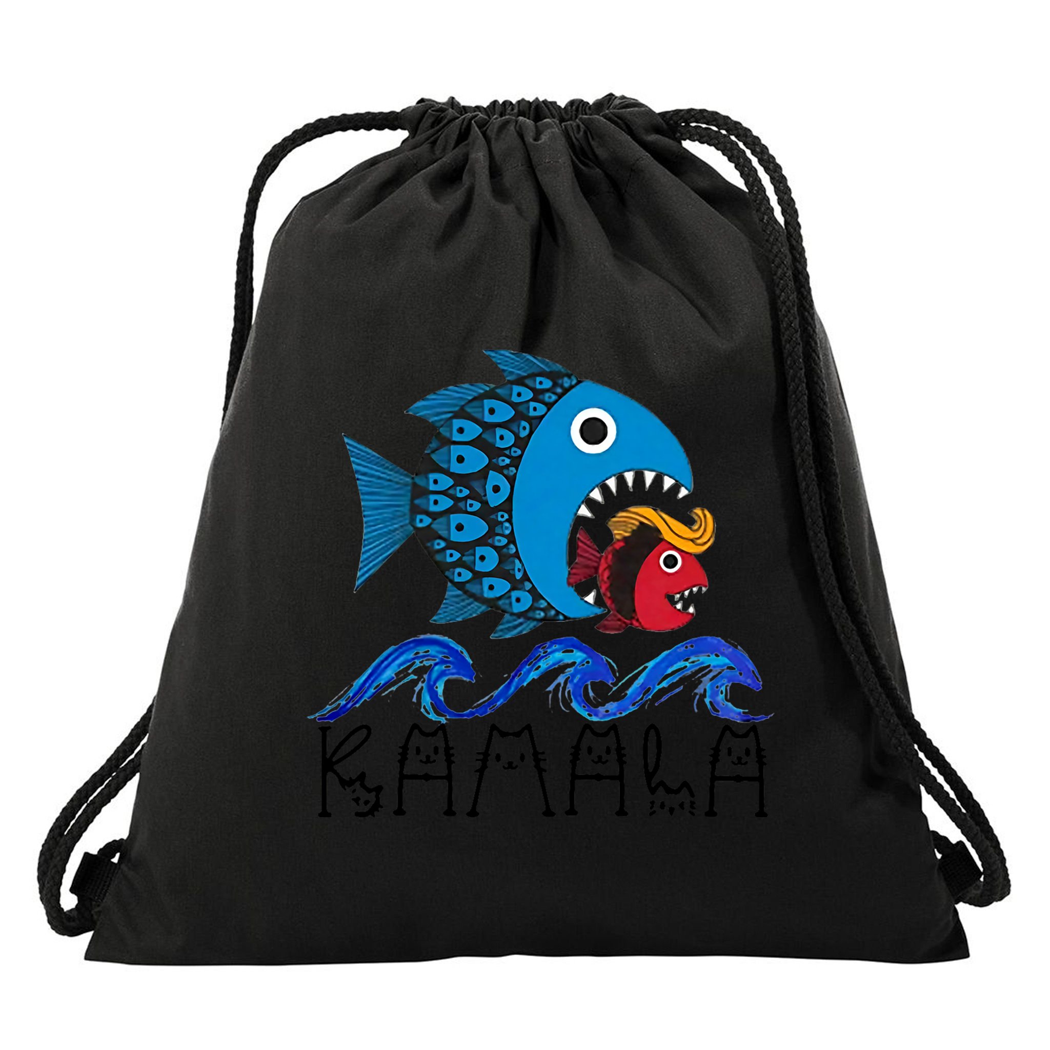 Kamala Fish Eat Fish Drawstring Bag