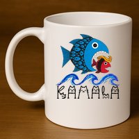 Kamala Fish Eat Fish 11oz C Handle Ceramic Mug