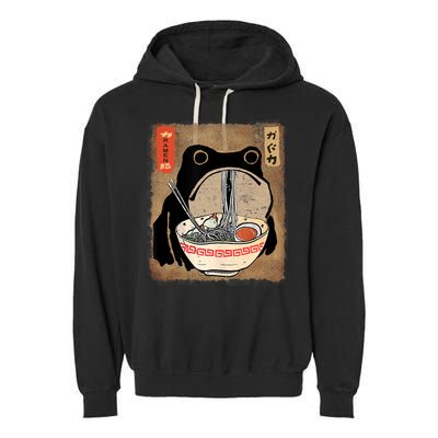 Kawaii Frog Eating Ramen Japanese Food Anime Teen Garment-Dyed Fleece Hoodie