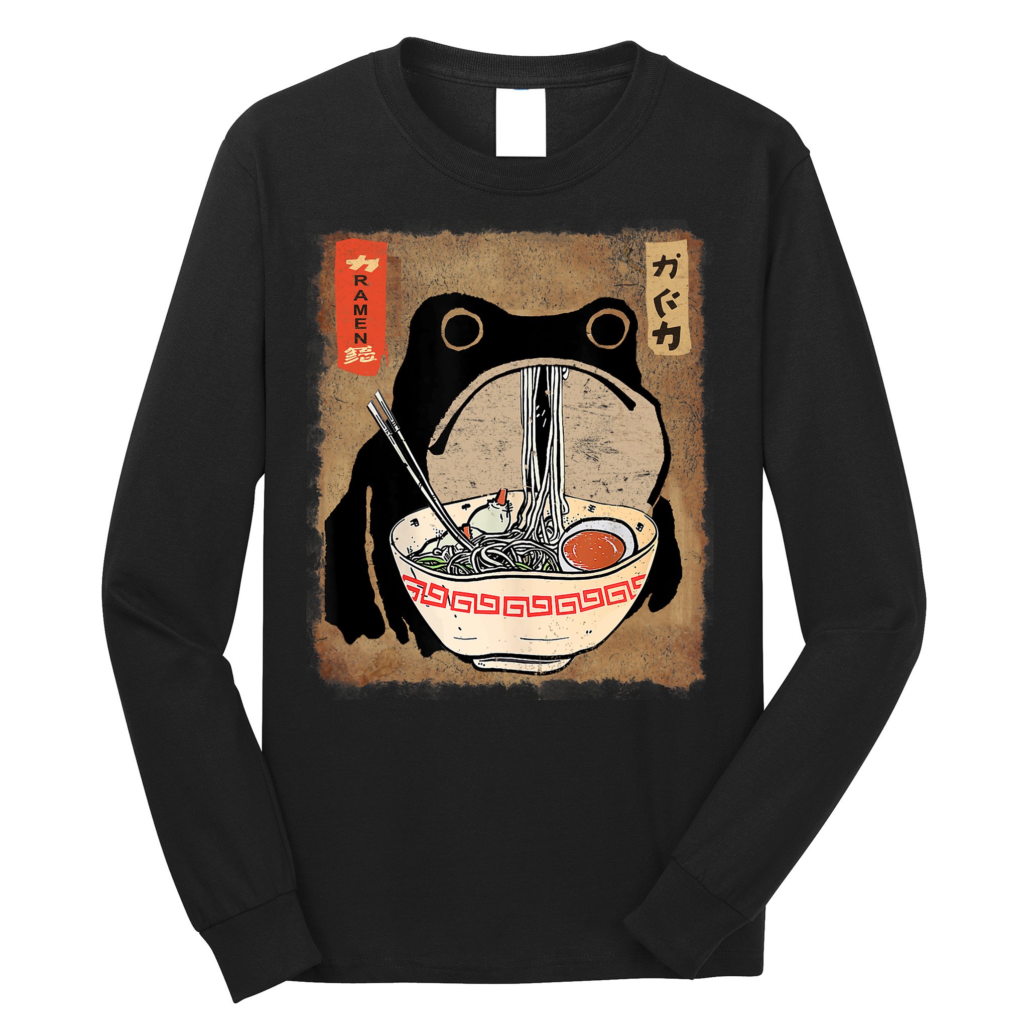 Kawaii Frog Eating Ramen Japanese Food Anime Teen Long Sleeve Shirt