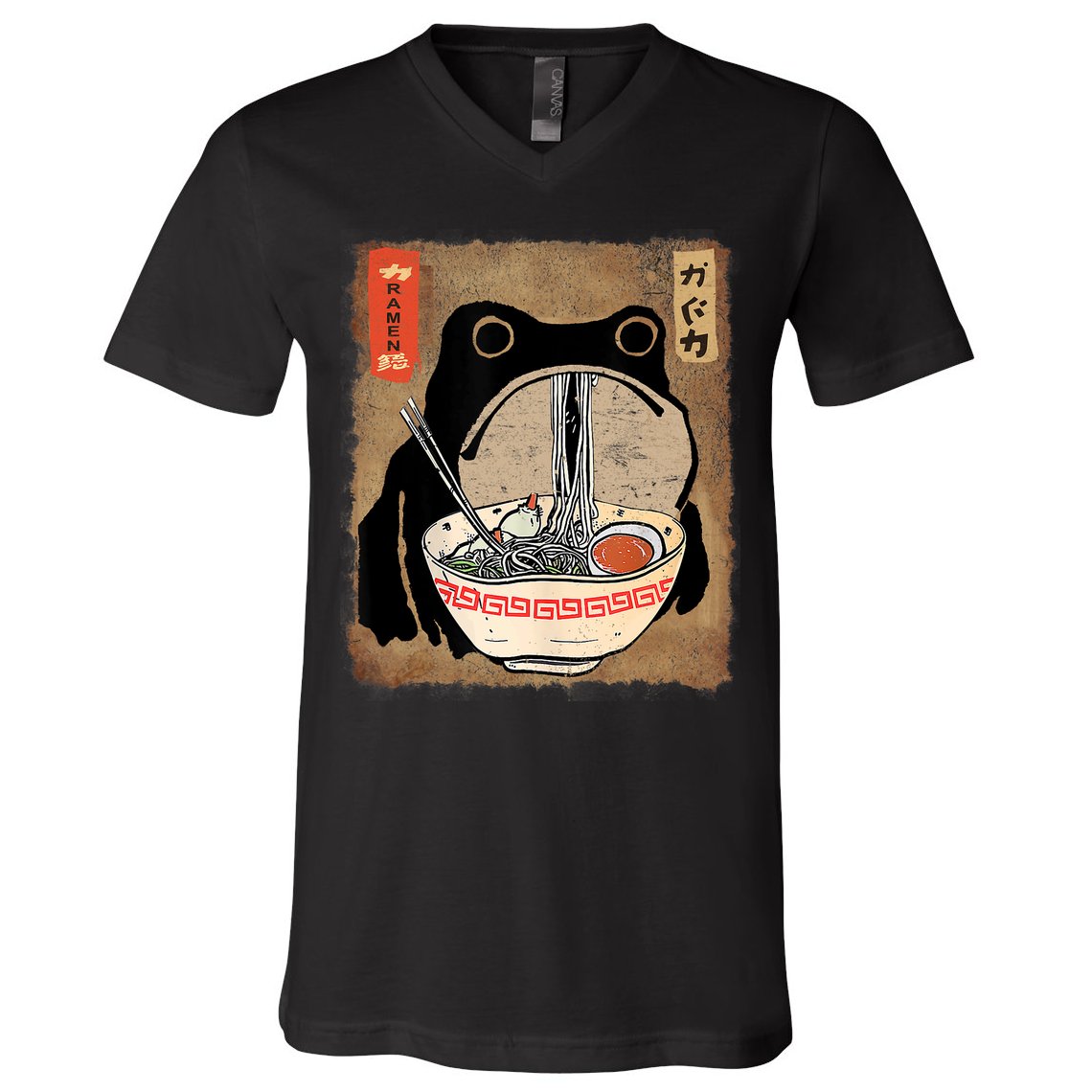 Kawaii Frog Eating Ramen Japanese Food Anime Teen V-Neck T-Shirt