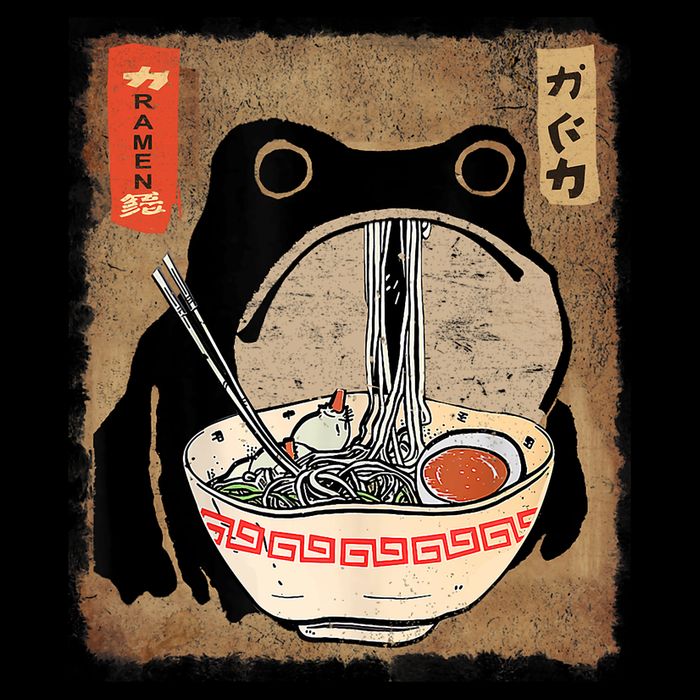 Kawaii Frog Eating Ramen Japanese Food Anime Teen V-Neck T-Shirt