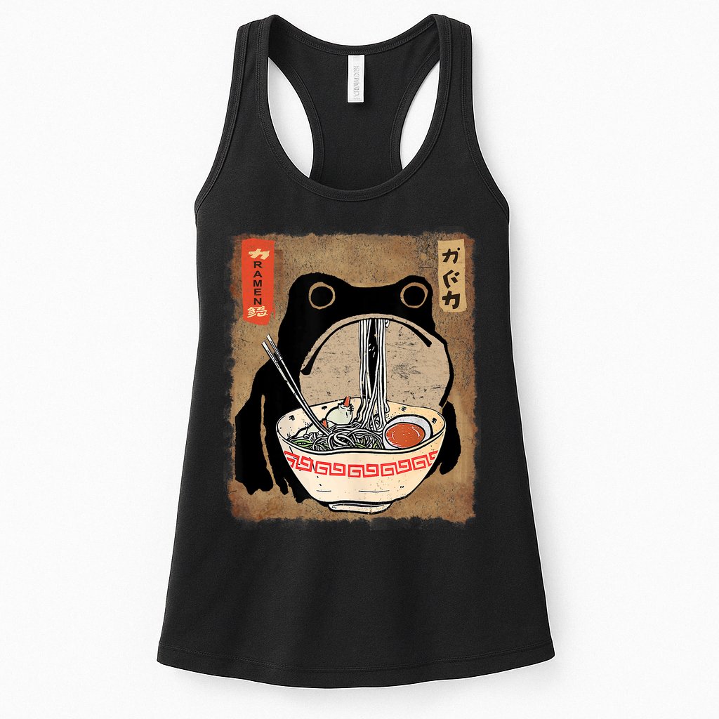 Kawaii Frog Eating Ramen Japanese Food Anime Teen Womens Tank Top