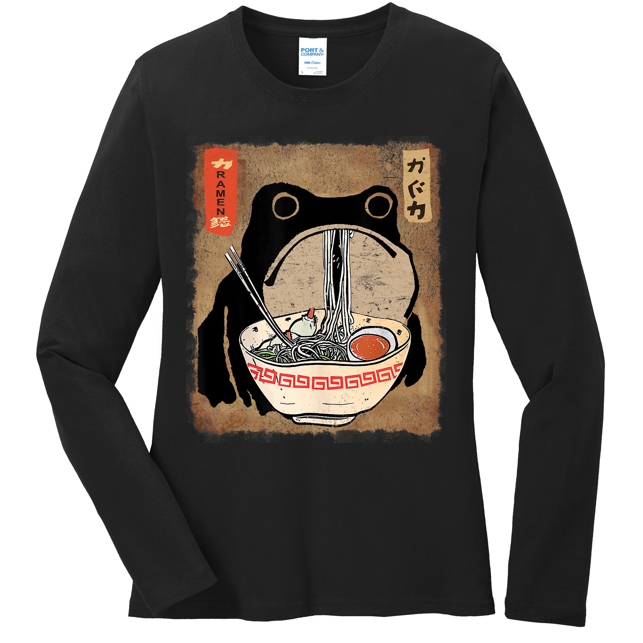 Kawaii Frog Eating Ramen Japanese Food Anime Teen Ladies Long Sleeve Shirt