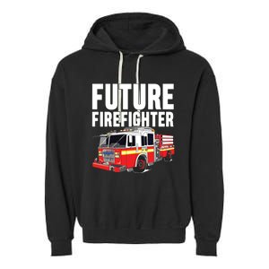 Kids Future Firefighter Fire Truck Theme Birthday Boy Garment-Dyed Fleece Hoodie