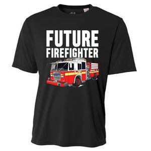 Kids Future Firefighter Fire Truck Theme Birthday Boy Cooling Performance Crew T-Shirt