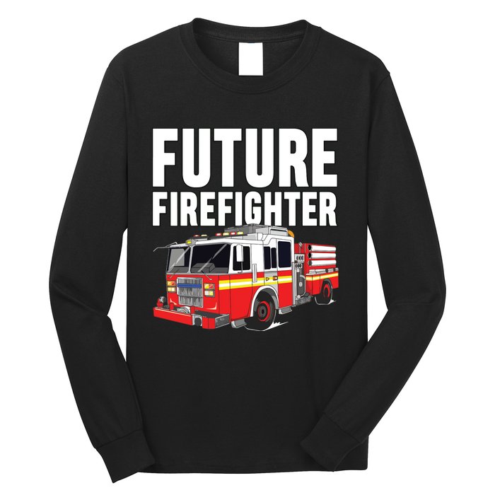 Kids Future Firefighter Fire Truck Theme Birthday Boy Long Sleeve Shirt