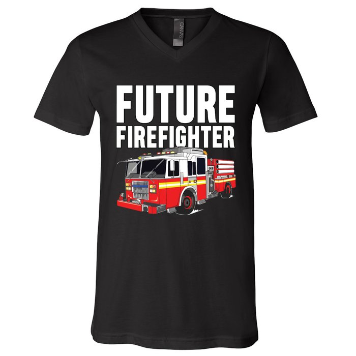 Kids Future Firefighter Fire Truck Theme Birthday Boy V-Neck T-Shirt