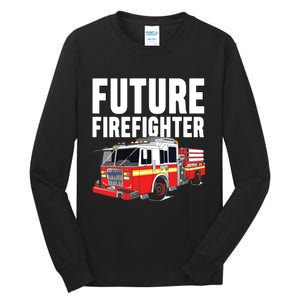 Kids Future Firefighter Fire Truck Theme Birthday Boy Tall Long Sleeve T-Shirt