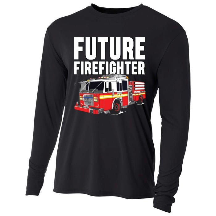 Kids Future Firefighter Fire Truck Theme Birthday Boy Cooling Performance Long Sleeve Crew