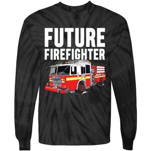 Kids Future Firefighter Fire Truck Theme Birthday Boy Tie-Dye Long Sleeve Shirt