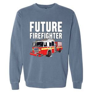 Kids Future Firefighter Fire Truck Theme Birthday Boy Garment-Dyed Sweatshirt