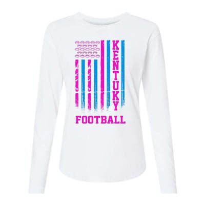 Kentucky Football Fan American Flag Womens Cotton Relaxed Long Sleeve T-Shirt