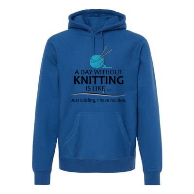 Knitting Funny Gift For Knitter Cool Gift A Day Without Knitting Funny Gift Premium Hoodie