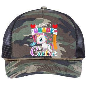 Kids First Grade Cutie First Day Of School Student Unicorn Retro Rope Trucker Hat Cap