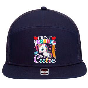 Kids First Grade Cutie First Day Of School Student Unicorn 7 Panel Mesh Trucker Snapback Hat