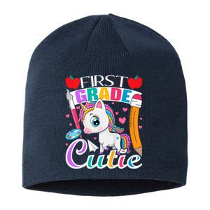 Kids First Grade Cutie First Day Of School Student Unicorn Sustainable Beanie