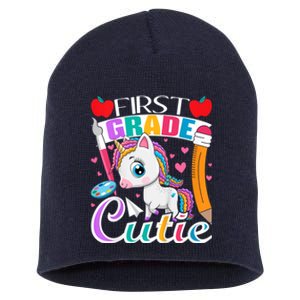 Kids First Grade Cutie First Day Of School Student Unicorn Short Acrylic Beanie