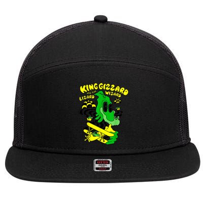 King Funny Gizzard The Lizard Gift Wizard 7 Panel Mesh Trucker Snapback Hat