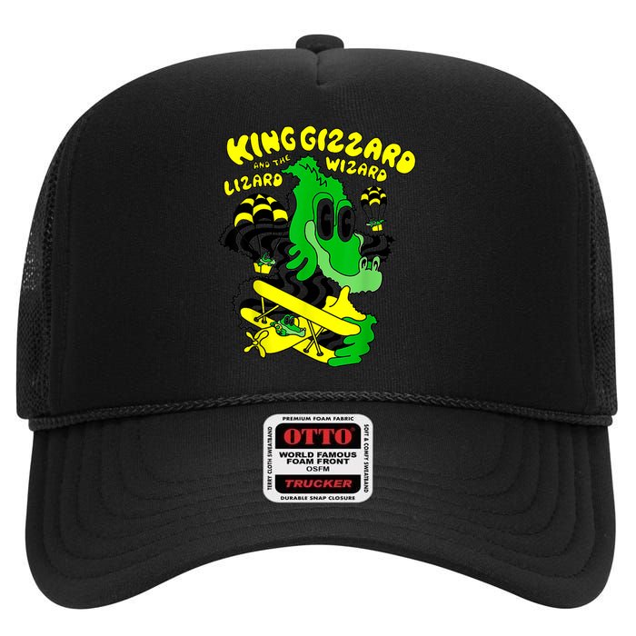 King Funny Gizzard The Lizard Gift Wizard High Crown Mesh Back Trucker Hat