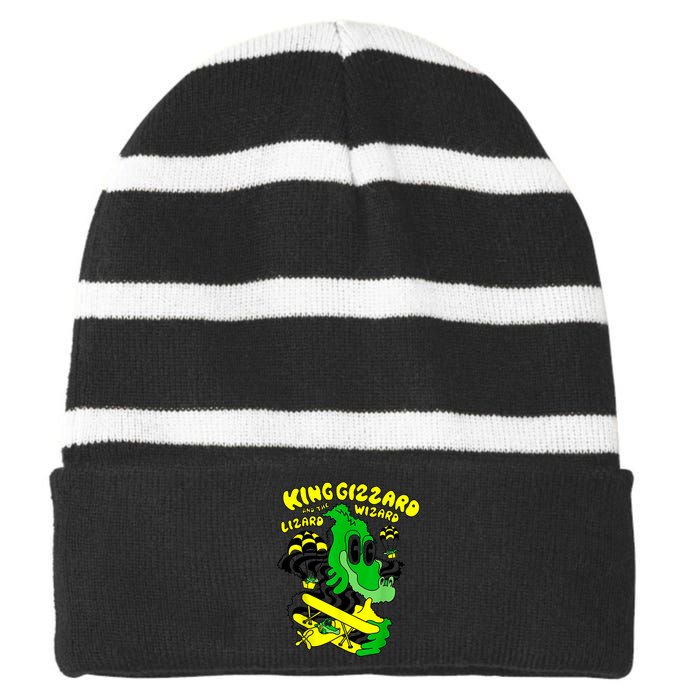 King Funny Gizzard The Lizard Gift Wizard Striped Beanie with Solid Band