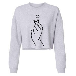 Korean Finger Heart Kpop Love Kmeaningful Giftpop Merchandise Merch Gift Cropped Pullover Crew