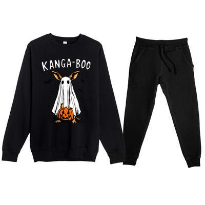 Kangaboo Funny Halloween Kangaroo Ghost Pun Animal Humor Gift Premium Crewneck Sweatsuit Set