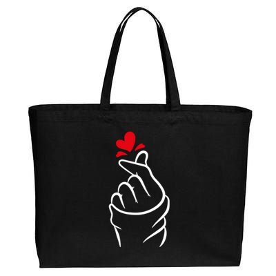 Korean Finger Heart, Korean Love Gift, Cute Korean Heart T, K Pop S Cotton Canvas Jumbo Tote