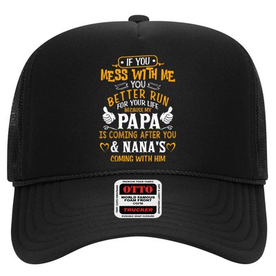 kid Funny If You Mess With Me My Papa And Nana Is Coming, Mother's Day Trucker Hat