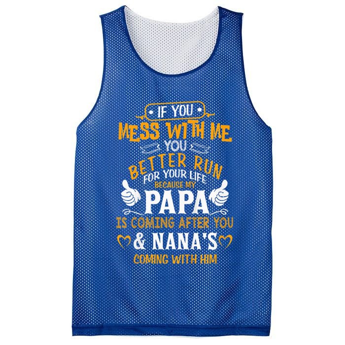 kid Funny If You Mess With Me My Papa And Nana Is Coming, Mother's Day Mesh Reversible Basketball Jersey Tank