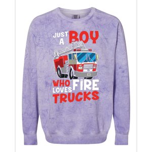 Kids Firefighter Just A Boy Who Loves Fire Trucks Colorblast Crewneck Sweatshirt