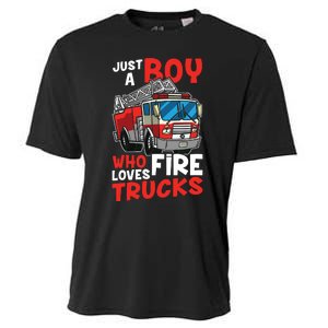 Kids Firefighter Just A Boy Who Loves Fire Trucks Cooling Performance Crew T-Shirt