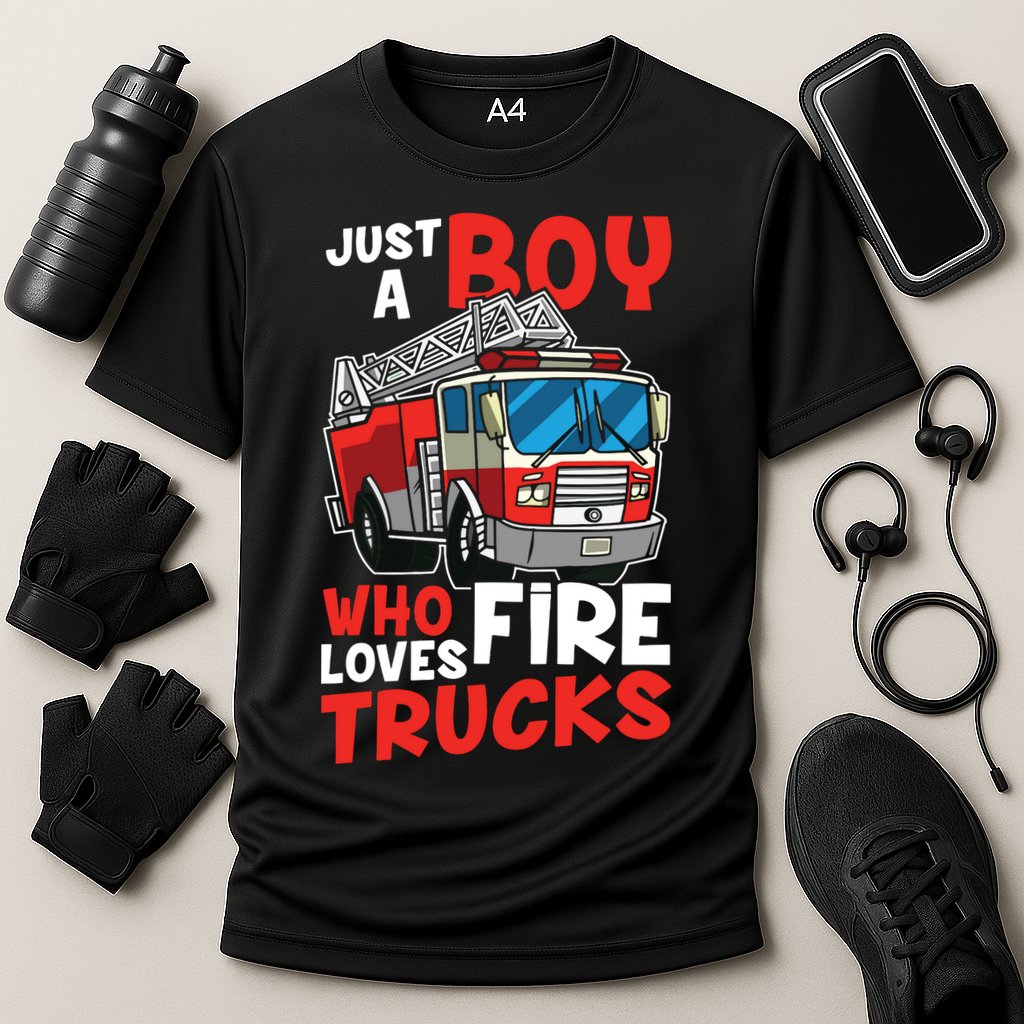 Kids Firefighter Just A Boy Who Loves Fire Trucks Cooling Performance Crew T-Shirt