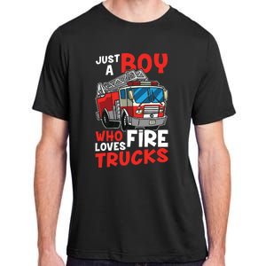 Kids Firefighter Just A Boy Who Loves Fire Trucks Adult ChromaSoft Performance T-Shirt