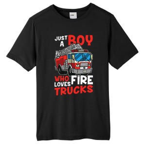 Kids Firefighter Just A Boy Who Loves Fire Trucks Tall Fusion ChromaSoft Performance T-Shirt