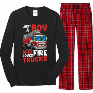 Kids Firefighter Just A Boy Who Loves Fire Trucks Long Sleeve Pajama Set