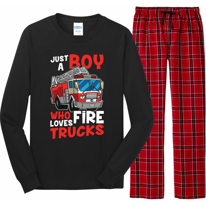 Kids Firefighter Just A Boy Who Loves Fire Trucks Long Sleeve Pajama Set