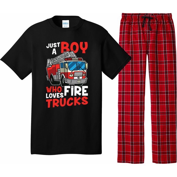 Kids Firefighter Just A Boy Who Loves Fire Trucks Pajama Set